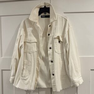 Zara 100% Cotton White Corduroy Jacket, Size Medium